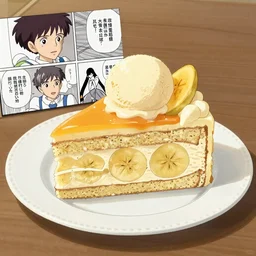 Banana orange cake with vanilla icecream, manga, Studio Ghibli masterpiece