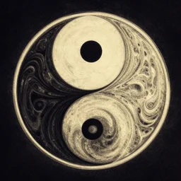 yin yang. retro art by jean giraud. fractal wave