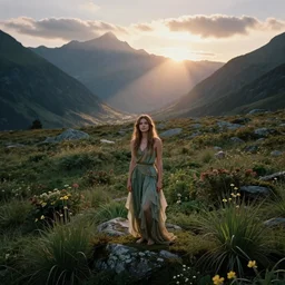 lovely and mystical nature fairy in a beautiful alpine high moorland landscape, Fai, sunrise, Provia, Velvia, Fujiifilm Superia