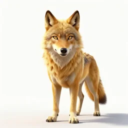 golden wolf, stylized pixar-style 3d render, full body, isolated on a pure white background, centered, entire subject in frame, sharp focus, soft studio lighting