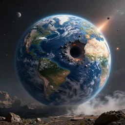 hyperrealistic earth being destroyed by black hole, astronomy, scientific, sci - fi