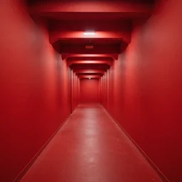 an infinite red hallway