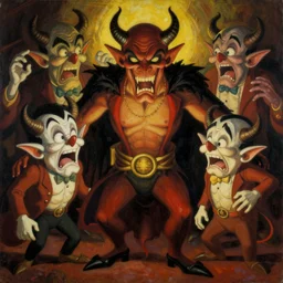 hell demons, dramatic lighting, 1 9 3 0 s fleischer cartoon characters, wild emotional expressions - surreal painting by ronny khalil