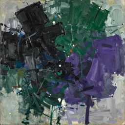abstract painting in black, dark green, purple, painted by Pat Steir, Julian Schnabel, Helen Frankenthaler, Pat Steir and Hilma af Klint, abstract painting. Brush marks 8k, pastose, dripping paint, extreme detail, intricate detail, masterpiece