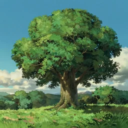 a landscape of a single tree with bushes nearby, studio ghibli, castle in the sky, animated, anime, illustrated, vibrant, by artgerm, anime background on artstation