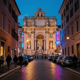 neon streets of rome, 4 k, award winning photo