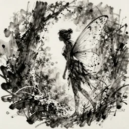 beautiful ink sketch, a fairy