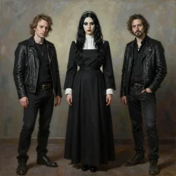 Richard Schmid and Jeremy Lipking and Antonio Rotta full length portrait painting of a young beautiful goth punk rock priestess woman