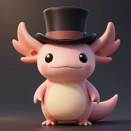 minimalistic cute and pretty chibi axolotl with a tophat, digital art, portrait, 8 k resolution, sharp, smooth focus, concept art