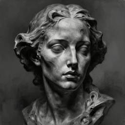 charcoal painting of a scultpture, distorted, abstract, creepy, intricate, elegant, highly detailed, dramatic face, ray tracing, digital painting, artstation, concept art, smooth, sharp focus, illustration, art by artgerm and greg rutkowski and alphonse mucha, 8 k