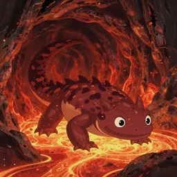 a wholesome animation key shot of a giant magma salamander, lava, hollow earth, studio ghibli, pixar and disney animation, sharp, rendered in unreal engine 5, anime key art by greg rutkowski, bloom, dramatic lighting, volumetric lighting
