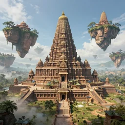 photo realistic 3 d concept great ancient indian civilization with a floating islands like avatar movie, unreal engine, frederic edwin church, super wide angle, trending on artstation, daviantart, cgsociety. unreal engine