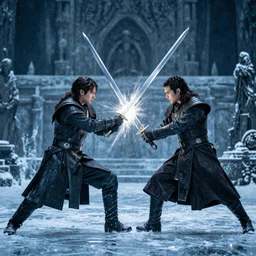 Ice and Fire swords clashing high definition