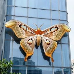 photo of a colossal atlas moth on the side of a skyscraper