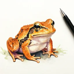 orange frog, watercolor and pen