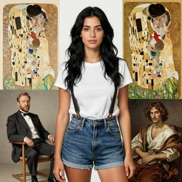 a woman with long black hair in shorts with suspenders and white t-shirt drawn by juan gimenez, Alexandre Cabanel, norman rockwell, peter paul rubens, maler collier, frank frazetta, alphonse mucha, gustav klimt 4k, unreal 5, DAZ, french noveau, trending on artstation, octane render, hyperrealistic