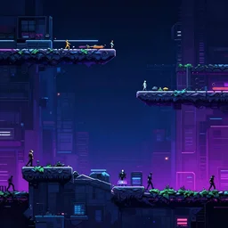 side-scrolling platformer cyberpunk level, hd, stylish, trending on artstation