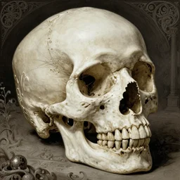 memento mori by arthur rackham, detailed, art nouveau, gothic, ornately carved beautiful skull dominant, intricately carved antique bone, art nouveau botanicals, ornamental bone carvings, art forms of nature by ernst haeckel, horizontal symmetry, arthur rackham, ernst haeckel