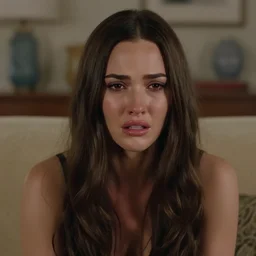 a beautiful 3 5 mm close up portrait of megan fox crying and sad looking at the camera, sitting on the couch of a beautiful home, arney freytag, octane, craig mulllins,