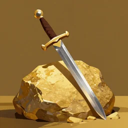 a sword stuck in a golden rock highly detailed, digital painting, flat art