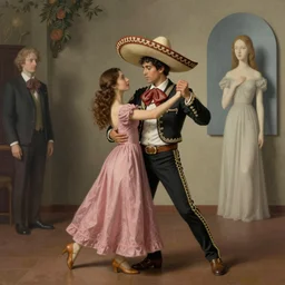 a Mexican Hat Dance by Raphael, Hopper, and Rene Magritte. detailed, romantic, enchanting, trending on artstation.
