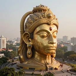 high quality 3 d futuristic biomorphic hanuman! head building in mumbai!! centre, highly detailed, cinematic smooth, berenice abbott & john j. park, dramatic warm morning light, wide shot, high angle, uhd 8 k, sharp focus