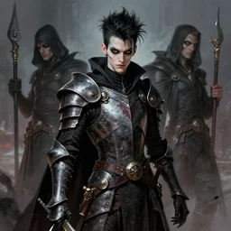 portrait of a skinny punk goth wizard wearing armor by simon bisley, john blance, frank frazetta, fantasy, thief warrior 1 0 0 4