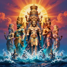photo of ancient gods rising from the depth of the ocean, craig mullins greg rutkowski, artstation, cgsociety saturated colors