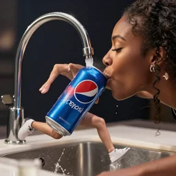 Farrah faucet drinking spicy Pepsi, outrun, detailed, 4k