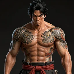 Hiroyuki Sanada as a muscular yakuza with dragon tattoos, hyperdetailed, by Greg Rutowski, artstation