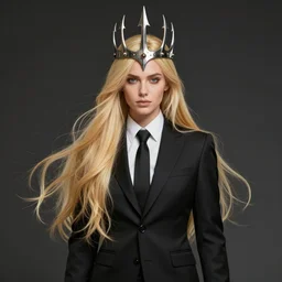 suit wearing long hair blonde with trident metal crown by artgerm greg rutkowski artstation