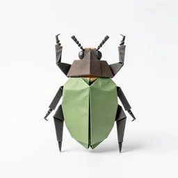 origami-style beetle collection display, 8k product photo, isolated on a pure white background, centered, entire object in frame, sharp focus, soft studio lighting