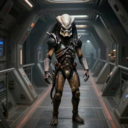 an interior shot of a predator 2 spaceship walkway, predator 2, yautja, predator movie, in the style of lawrence g. paull production design