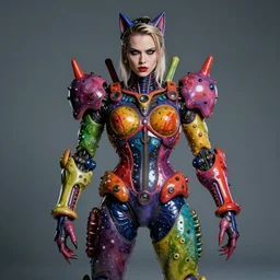 a portrait photograph of a fierce mutated transforming hybrid super villian with slimy skin. she looks like chloe grace moretz and is trying on a colorful liquid infected bulbous shiny organic catsuit. by donato giancola, hans holbein, walton ford, gaston bussiere, peter mohrbacher and brian froud. 8 k, cgsociety, fashion editorial
