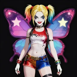 cartoon female character inspired by harley quinn and star butterfly from star vs force the evil, artwork by studios ghibli and rossdraws, anatomically correct, smooth, highly detailed, sharped focus, symmetrical, perfect composition, illustration, extremely coherent