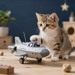 a kitten building a space ship