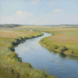 painting of a river running through the plains