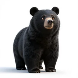 cute black bear, stylized pixar-style 3d render, full body, isolated on a pure white background, centered, entire subject in frame, sharp focus, soft studio lighting