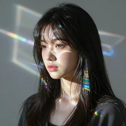 “Uwu the prismatic person, refracted light, caustics, light rays shining through, 4k photo”