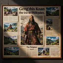 A conspiracy about Genghis Kahn being alive in the Philippines, image-filled evidence board