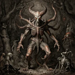 shub niggurath by gustave dore albrecht durer leonardo da vinci rembrandt hieronymus bosch moody lighting octane unreal engine 5 highly detailed complexity 4 k 8 k