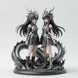 A sculpture of two dragon girls, sharp, carefully designed, detailed, beautiful, wallpaper 4K, Yen Press, pixiv, official media