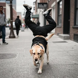 Portrait of a b-boy Labrador doing powertricks on the sidewalk in downtown Philadelphia, photographed for Reuters. 25mm, f/1.8, Portra 400, very beautiful, composition.
