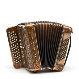 bronze accordion, high detail macro photography, isolated on a pure white background, centered, entire object in frame, sharp focus, soft studio lighting