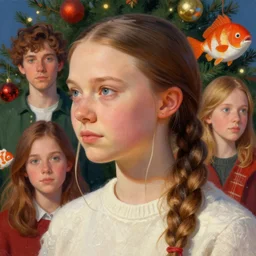 closeup profile portrait of greta thunberg as an eskimo, nicoletta ceccoli, mark ryden, lostfish, max fleischer, hyper realistic, artstation, illustration, digital paint, matte paint, vivid colors, bright, cheerful, detailed and intricate christmas environment