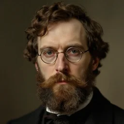 Close-up portrait of a brown-haired bearded man with glasses, by John Singer Sargent, Albert Bierstadt, Ernst Haeckel, James Jean, cinematic atmospheric, moody atmosphere, artstation