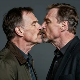 Walter White and Mike Ehrmantraut intensely making out, realistic, hyperrealistic, highly detailed, very detailed, 8k resolution, real life, HD quality, dramatic, studio quality lighting, digital art, trending on artstation