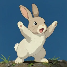 an English Lop bunny rabbit standing up, by studio ghibli painting, by Joaquin Sorolla rhads Leyendecker, An aesthetically pleasing, dynamic, energetic, lively, well-designed digital art, by Ohara Koson and Thomas Kinkade, traditional Japanese colors, superior quality, masterpiece