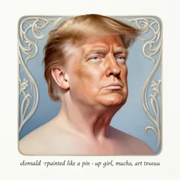 “ donald trump painted like a pin - up girl, mucha, art nouveau ”