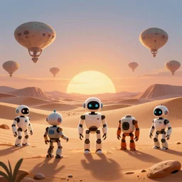 rich detailed alien desert landscape fun animated robots sunrise digital art lynn chen 4 k